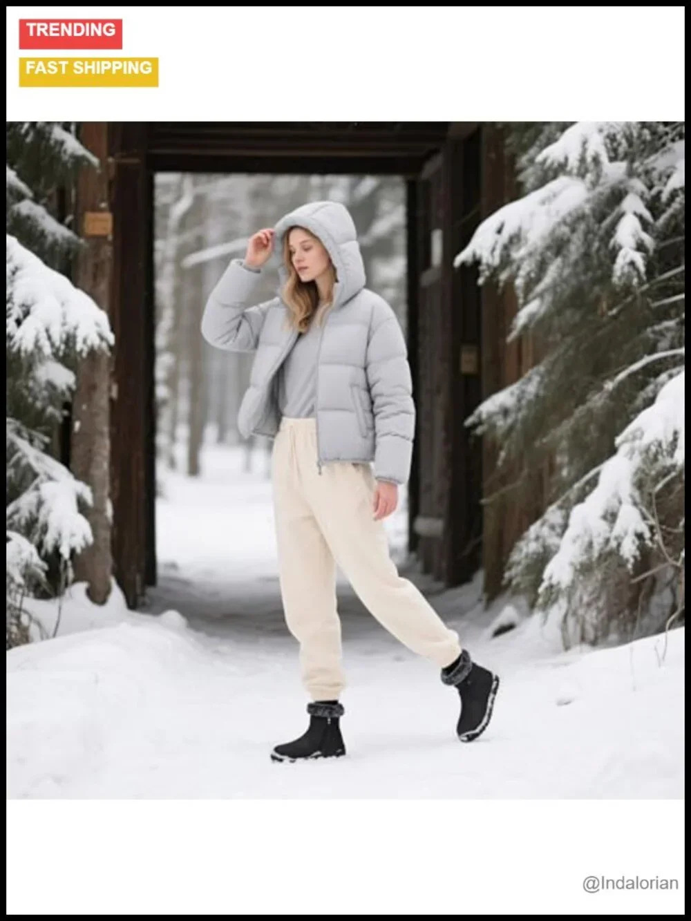 Waterproof Fur-Lined Ankle Snow Booties with Side Zipper Anti-Slip